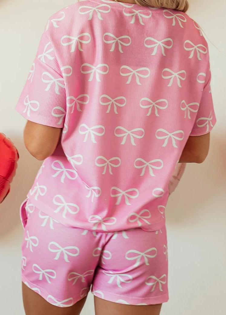 Pink Bow Shorts Set