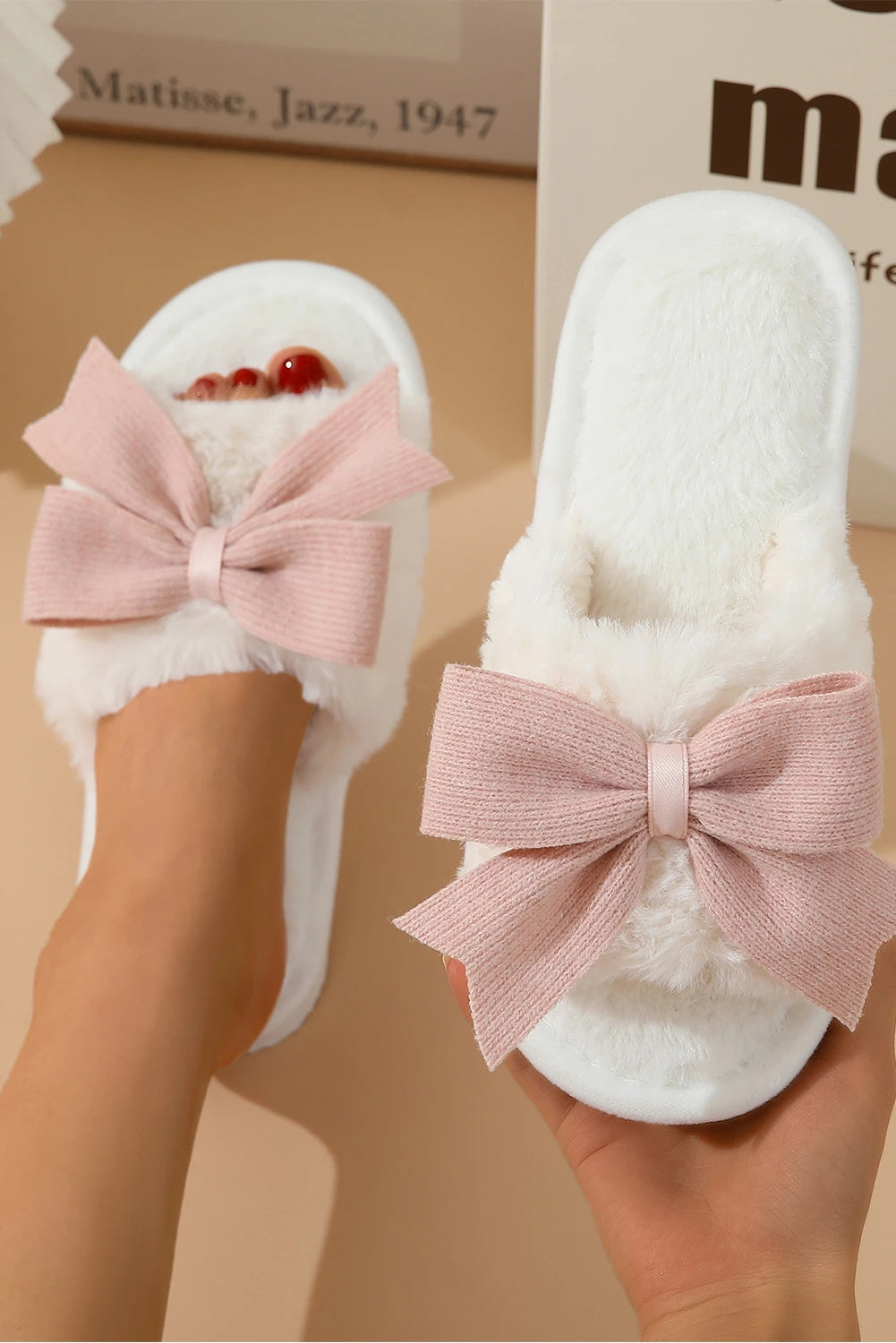 Blush Bow Open Toe House Shoe