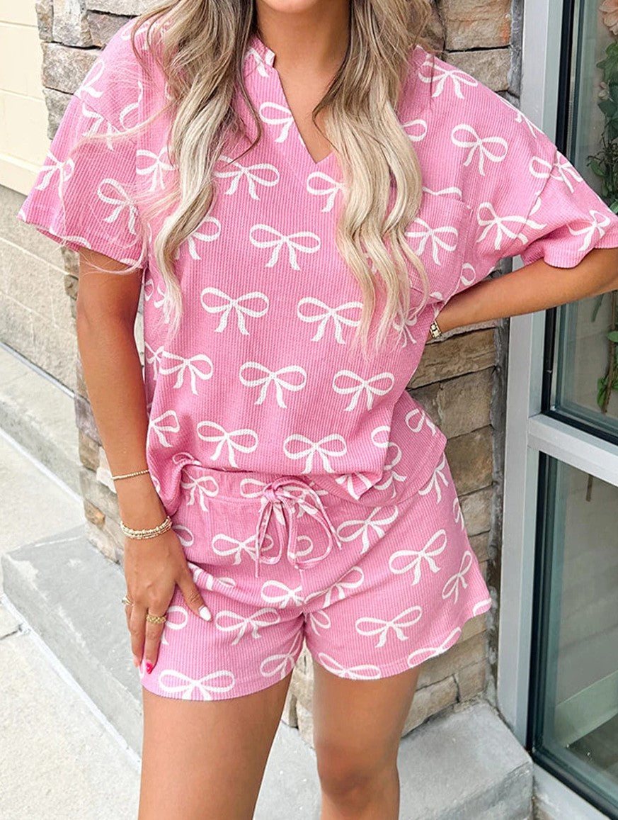 Pink Bow Shorts Set