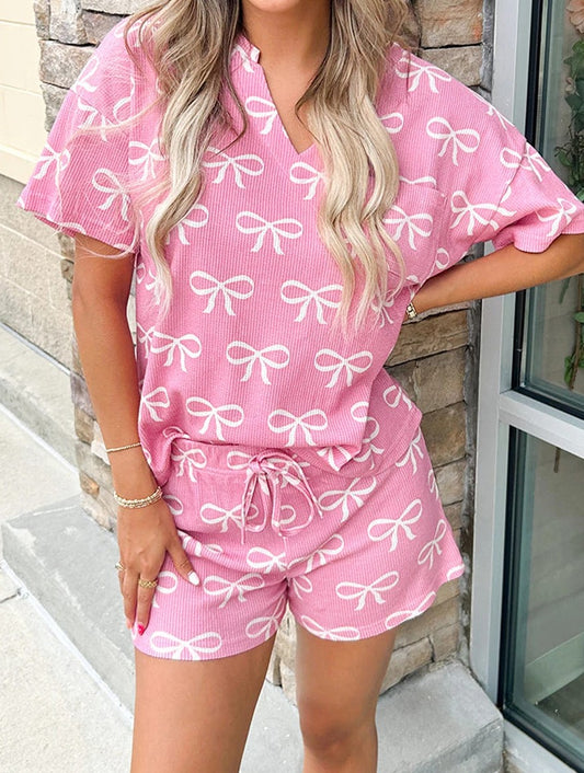 Pink Bow Shorts Set