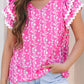 Pink Floral Flutter Sleeve Blouse