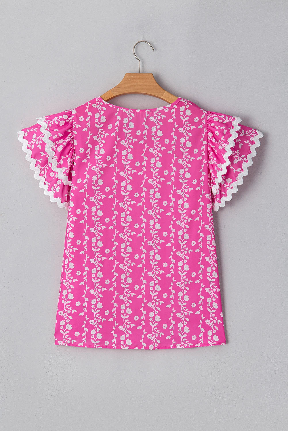 Pink Floral Flutter Sleeve Blouse