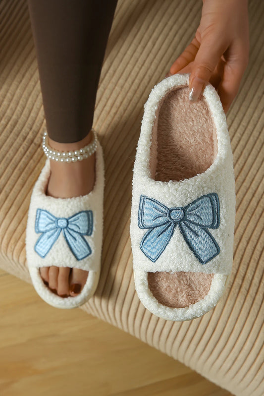 Embroidered Bow House Shoes