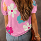 Pink Flower Print Bubble Sleeve Tee