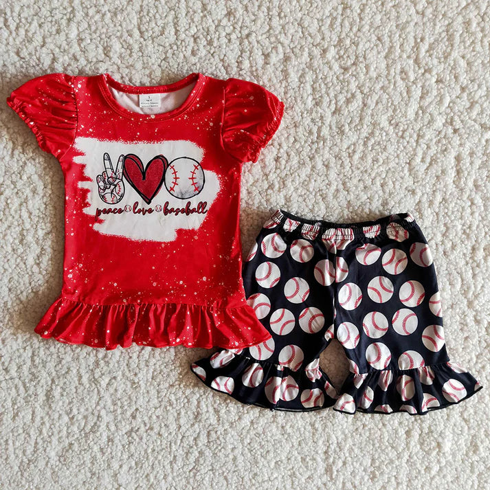 Baseball girls shorts set and bow