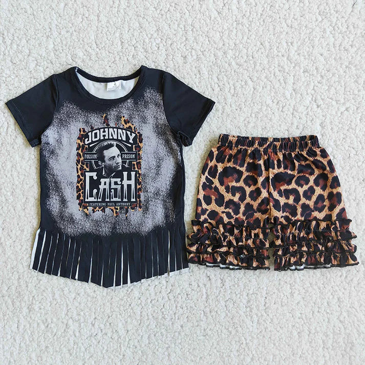 Johnny Cash Fringe Short Set and bow