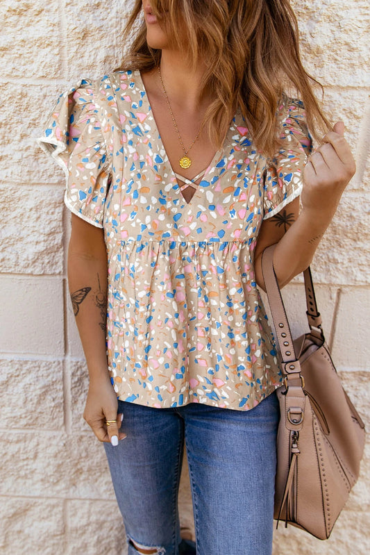 Printed CrissCross Blouse