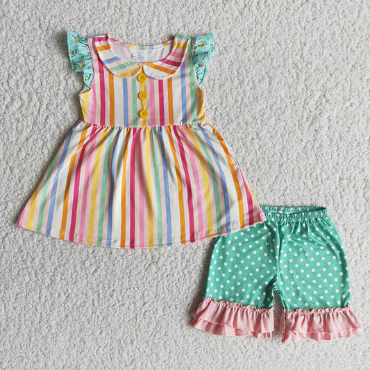 Girls Coral Stripe Short Set